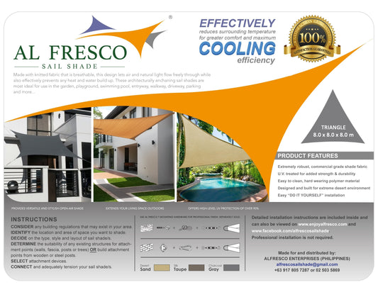 Al Fresco Sail Shade ® SPECIALIZED™ Equilateral Triangle 8.0 x 8.0 x 8.0 m